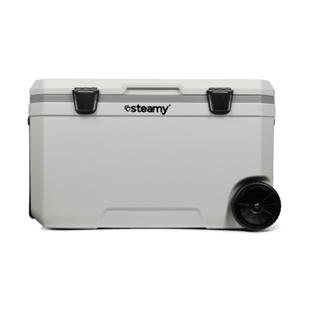 Steamy Marine 70 (70 Liter) Glacière sur roues Blanc + 1x élément de refroidissement XXL avec une grosse remise