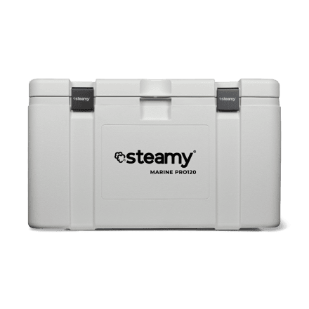 Steamy Marine Pro 120 (120 Liter) Glacière Blanc + 1x élément de refroidissement XXL avec une grosse remise