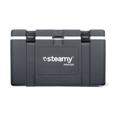 Steamy Pro 120 (120 Liter) Glacière Gris + 1x élément de refroidissement XXL avec une grosse remise