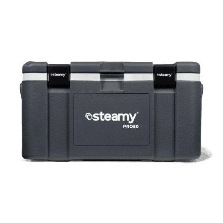Steamy Pro 50 (50 Litres) Glacière Gris + 2x Élément de refroidissement Grande avec une grosse remise