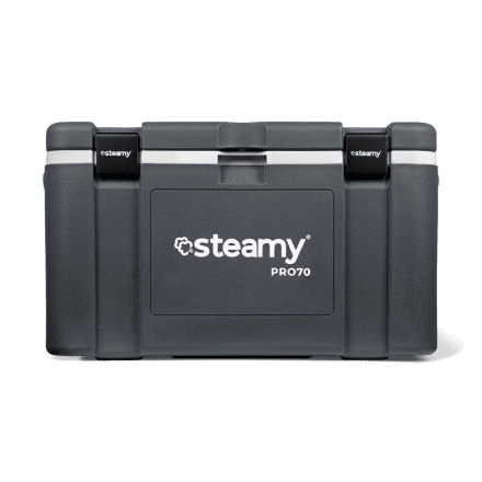 Steamy Pro 70 (70 Liter) Glacière Gris + 1x élément de refroidissement XXL avec une grosse remise